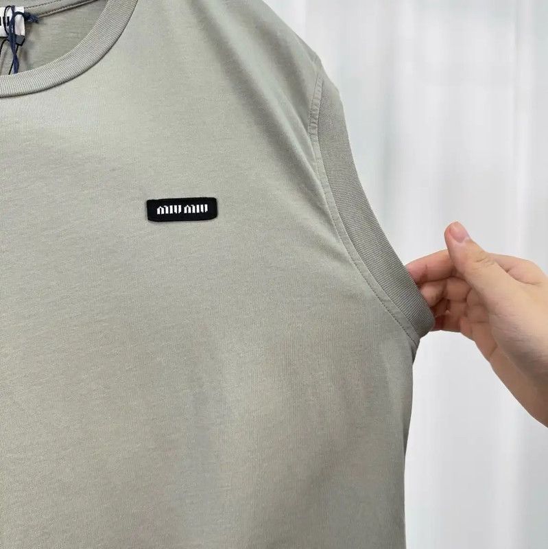 Miu Miu Miu Miu Gray Cotton Embroidered Logo Sleeveless Top 0089 Size L / US 10 / IT 46 - 4 Thumbnail