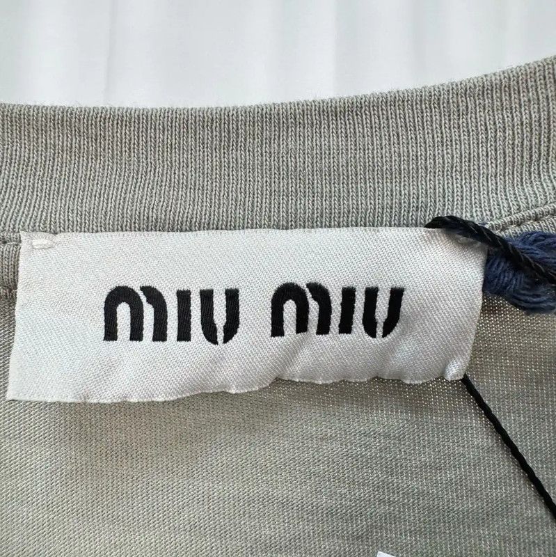 Miu Miu Miu Miu Gray Cotton Embroidered Logo Sleeveless Top 0089 Size L / US 10 / IT 46 - 5 Thumbnail