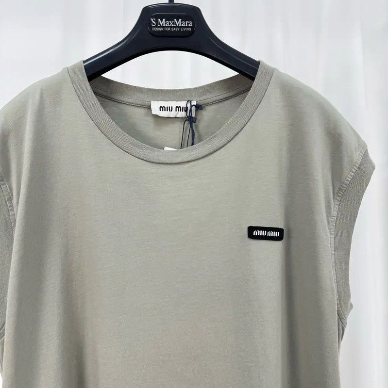 Miu Miu Miu Miu Gray Cotton Embroidered Logo Sleeveless Top 0089 Size L / US 10 / IT 46 - 3 Thumbnail