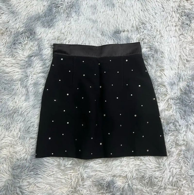 Miu Miu Miu Miu Black Cotton Skirt with Rhinestones 0089 Size 23" - 2 Thumbnail