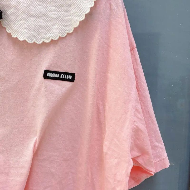 Miu Miu Miu Miu Pink Cotton Tee with Peter Pan Collar 0089 Size L / US 10 / IT 46 - 3 Thumbnail