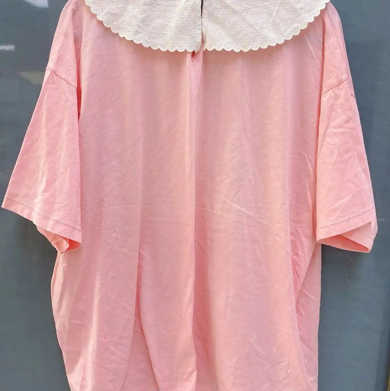 Miu Miu Miu Miu Pink Cotton Tee with Peter Pan Collar 0089 Size L / US 10 / IT 46 - 2 Thumbnail