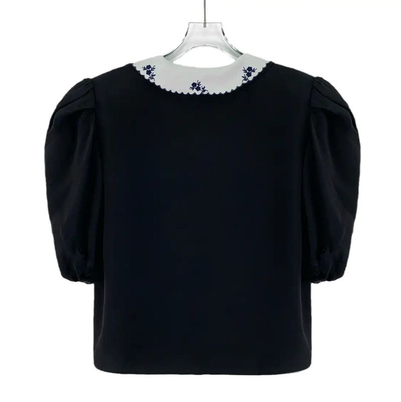 Miu Miu Miu Miu Black Women's Shirt with Embroidered Collar 0089 Size ONE SIZE - 2 Thumbnail