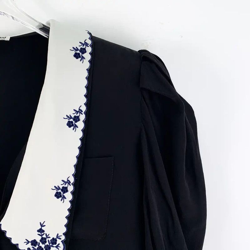 Miu Miu Miu Miu Black Women's Shirt with Embroidered Collar 0089 Size ONE SIZE - 3 Thumbnail