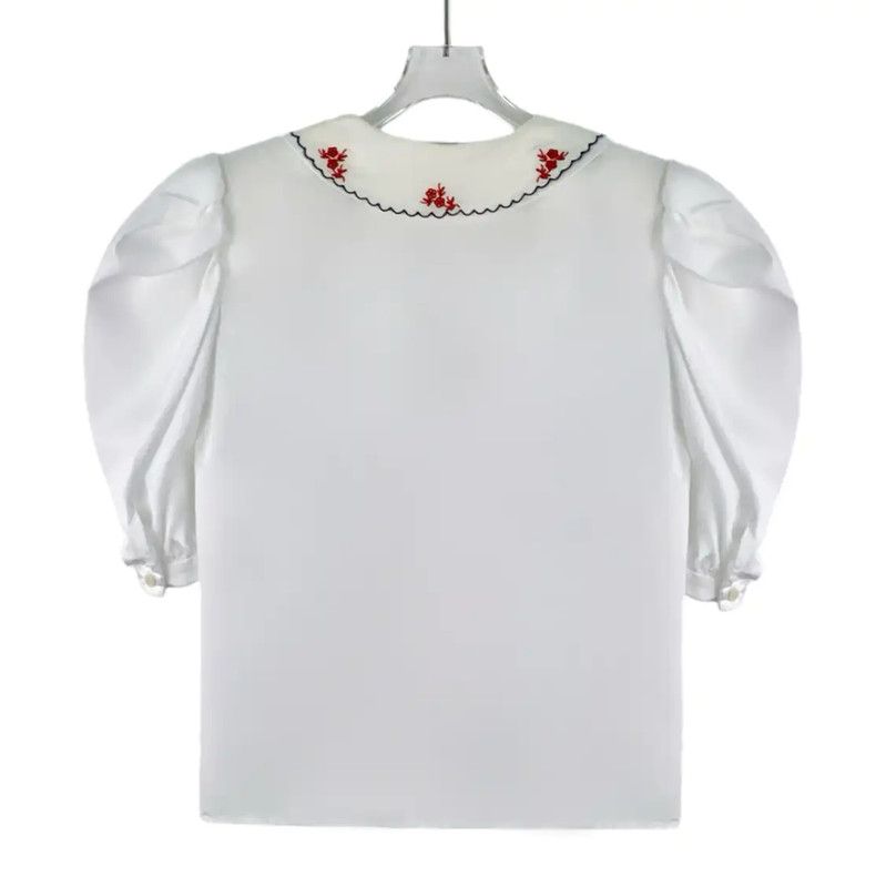 Miu Miu Miu Miu White Puff-Sleeve Shirt with Floral Collar 0089 Size M / US 6-8 / IT 42-44 - 2 Thumbnail