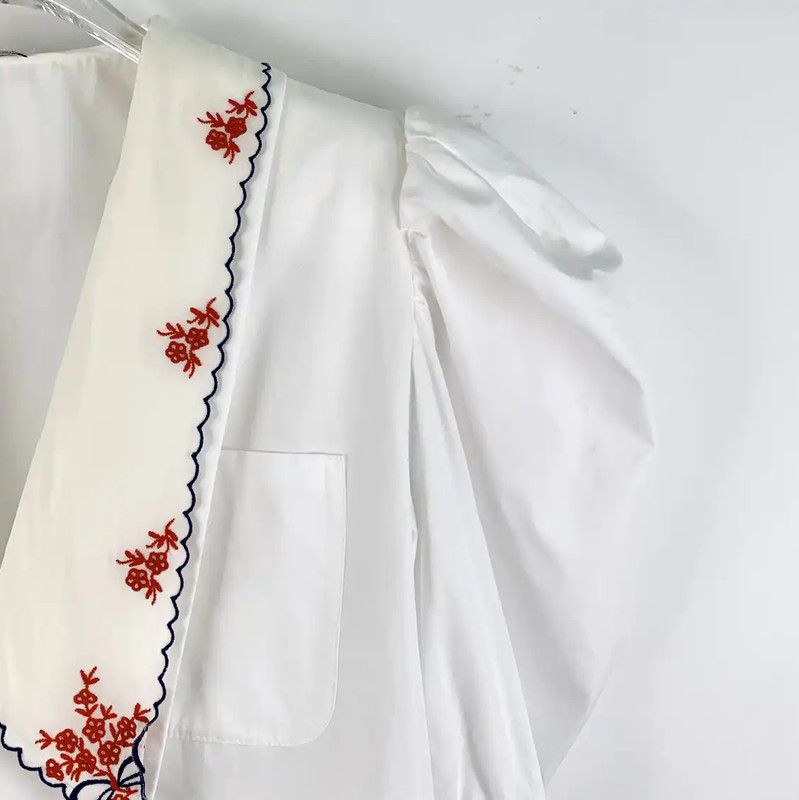 Miu Miu Miu Miu White Puff-Sleeve Shirt with Floral Collar 0089 Size M / US 6-8 / IT 42-44 - 3 Thumbnail