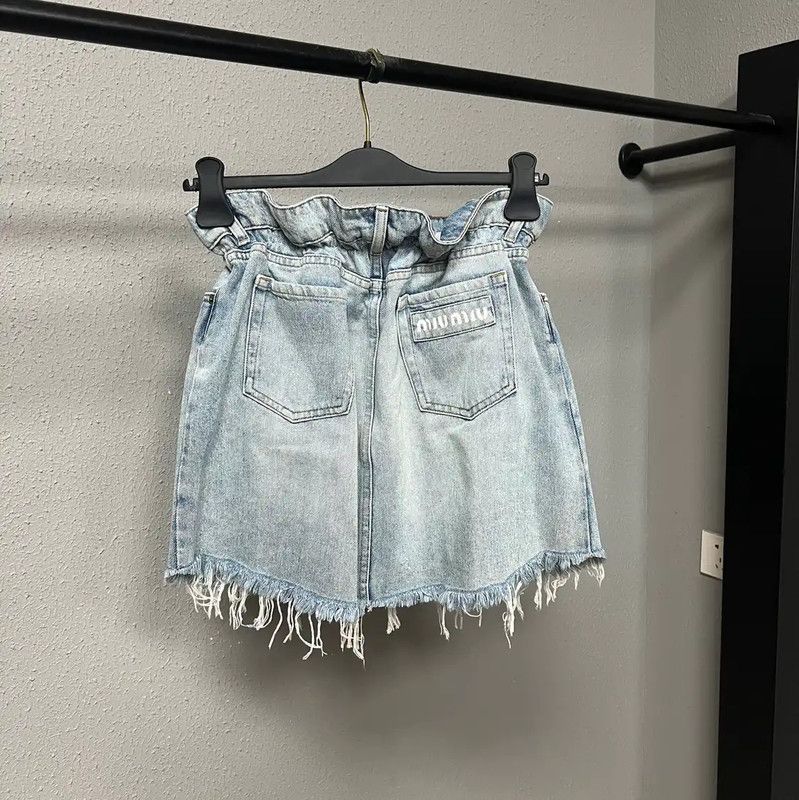 Miu Miu Miu Miu Light Blue Cotton Skirt 0089 Size 30" / US 8 / IT 44 - 2 Thumbnail