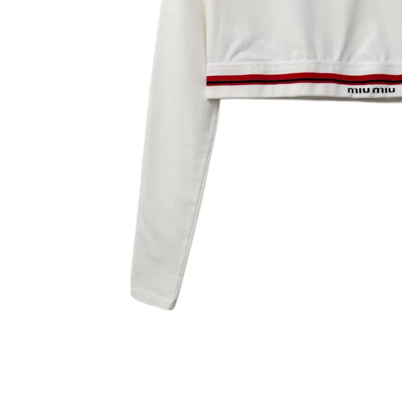 Miu Miu Miu Miu White Cotton Blend Cropped Sweatshirt 0089 Size S / US 4 / IT 40 - 7 Thumbnail