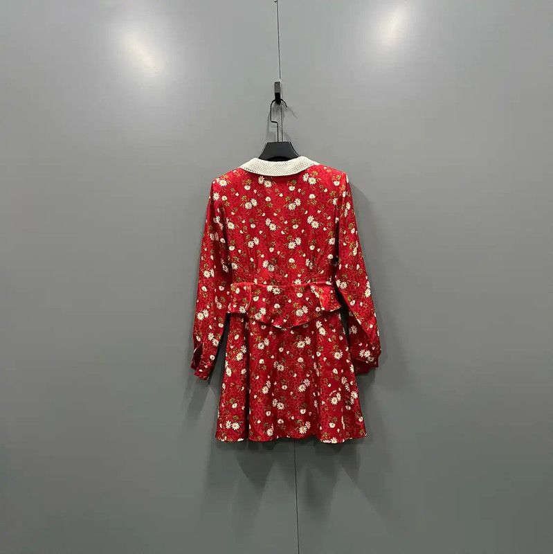 Miu Miu Miu Miu Summer Red Cotton Long Sleeve Dress 0089 Size ONE SIZE - 3 Thumbnail