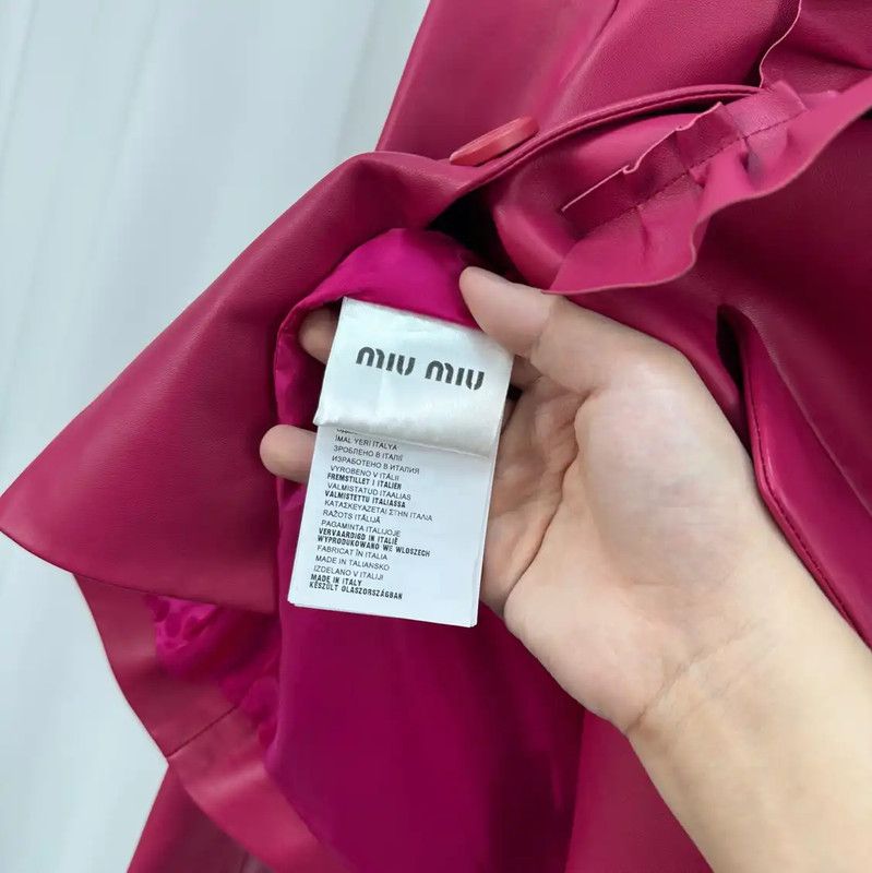 Miu Miu Miu Miu Pink Leather Logo Jacket for Women 0089 Size XS / US 0-2 / IT 36-38 - 6 Thumbnail