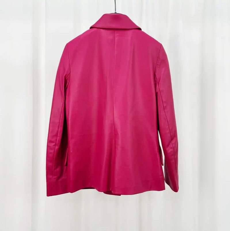 Miu Miu Miu Miu Pink Leather Logo Jacket for Women 0089 Size XS / US 0-2 / IT 36-38 - 2 Thumbnail