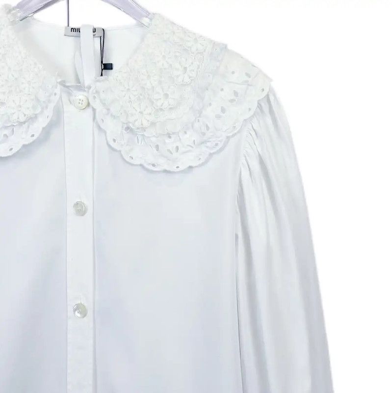Miu Miu Miu Miu White Cotton Long Sleeve Shirt 0089 Size S / US 4 / IT 40 - 2 Thumbnail