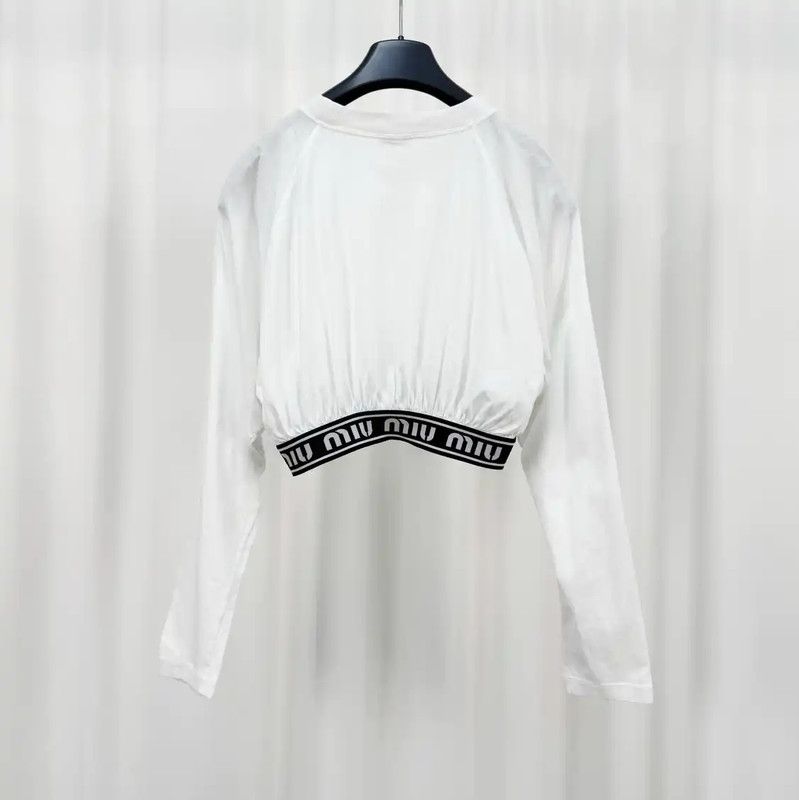 Miu Miu Miu Miu Summer White Cropped Long Sleeve T-shirt 0089 Size S / US 4 / IT 40 - 2 Thumbnail