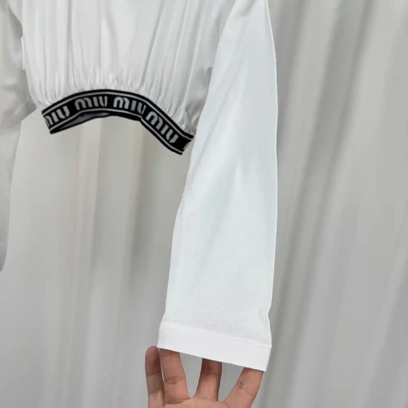 Miu Miu Miu Miu Summer White Cropped Long Sleeve T-shirt 0089 Size S / US 4 / IT 40 - 4 Thumbnail