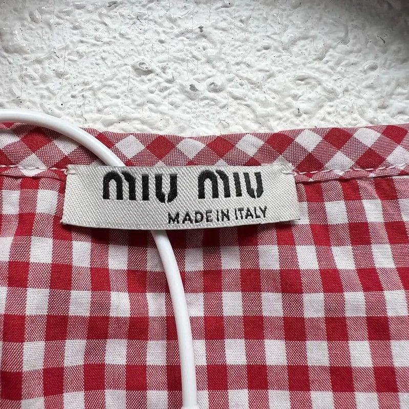Miu Miu Miu Miu Red Gingham Ruffle Short Sleeve Top 0089 Size ONE SIZE - 3 Thumbnail