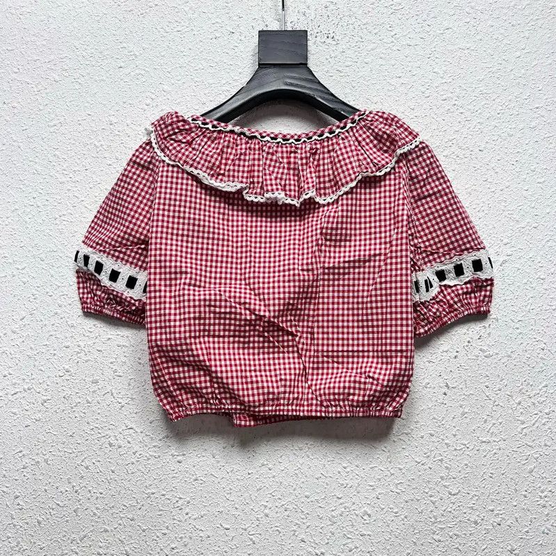Miu Miu Miu Miu Red Gingham Ruffle Short Sleeve Top 0089 Size ONE SIZE - 2 Thumbnail