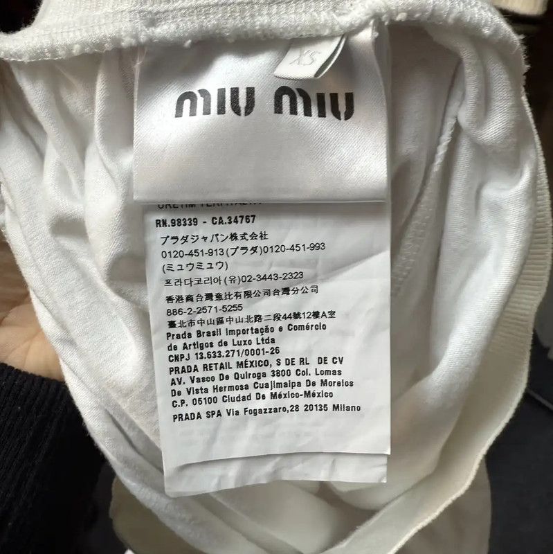 Miu Miu Miu Miu White Cotton Cropped T-Shirt 0089 Size XXS / US 00 / IT 34 - 4 Thumbnail