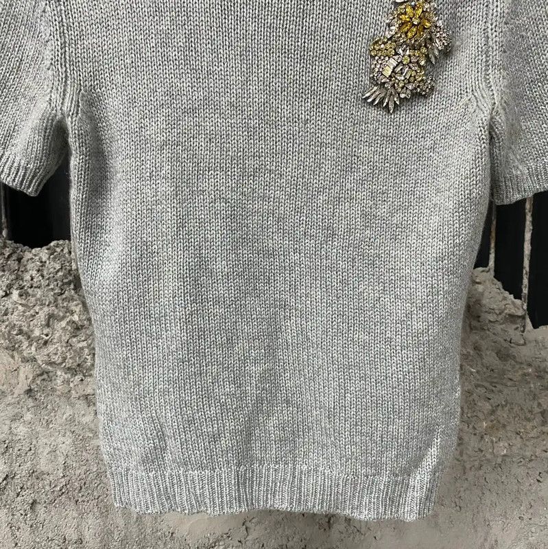 Miu Miu Miu Miu Gray Short Sleeve Pullover Sweater 0089 Size ONE SIZE - 4 Thumbnail