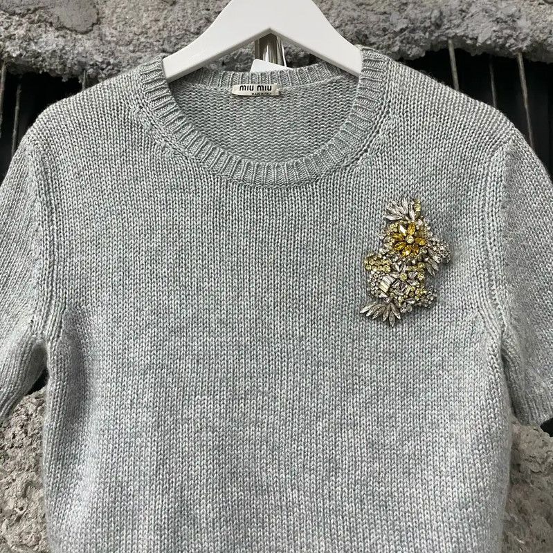 Miu Miu Miu Miu Gray Short Sleeve Pullover Sweater 0089 Size ONE SIZE - 3 Thumbnail