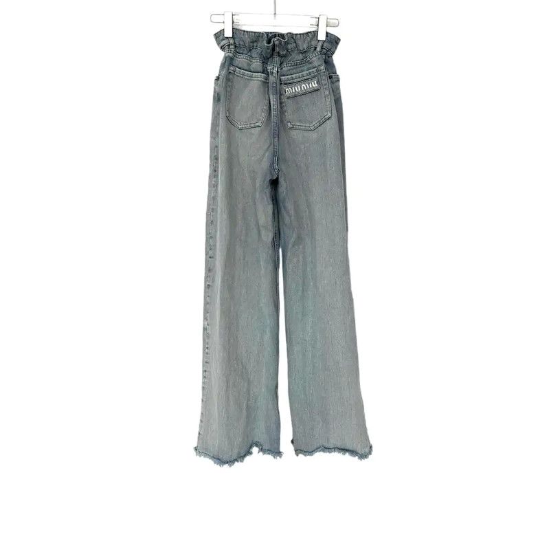 Miu Miu Miu Miu Blue Leather Women's Jeans 0089 Size 22" - 2 Thumbnail