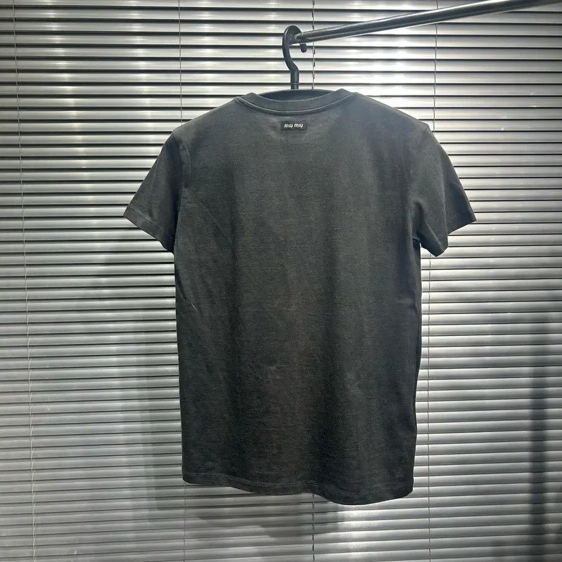 Miu Miu Miu Miu Gray Cotton Embroidered Short Sleeve Tee 0089 Size XS / US 0-2 / IT 36-38 - 2 Thumbnail