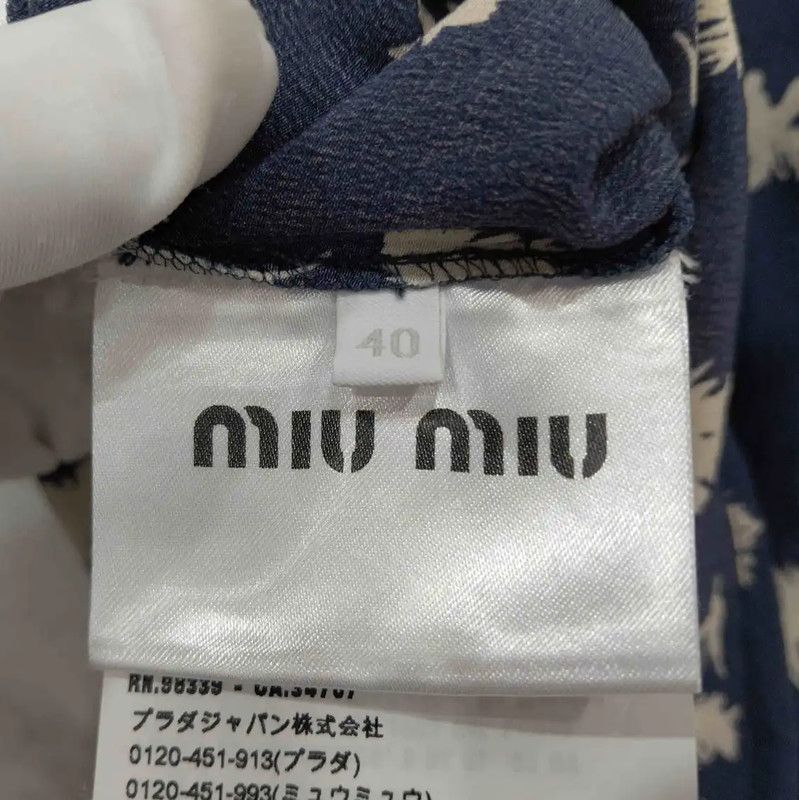 Miu Miu Miu Miu Summer Navy Floral Silk Blouse 0089 Size L / US 10 / IT 46 - 7 Thumbnail