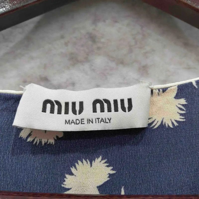 Miu Miu Miu Miu Summer Navy Floral Silk Blouse 0089 Size L / US 10 / IT 46 - 3 Thumbnail
