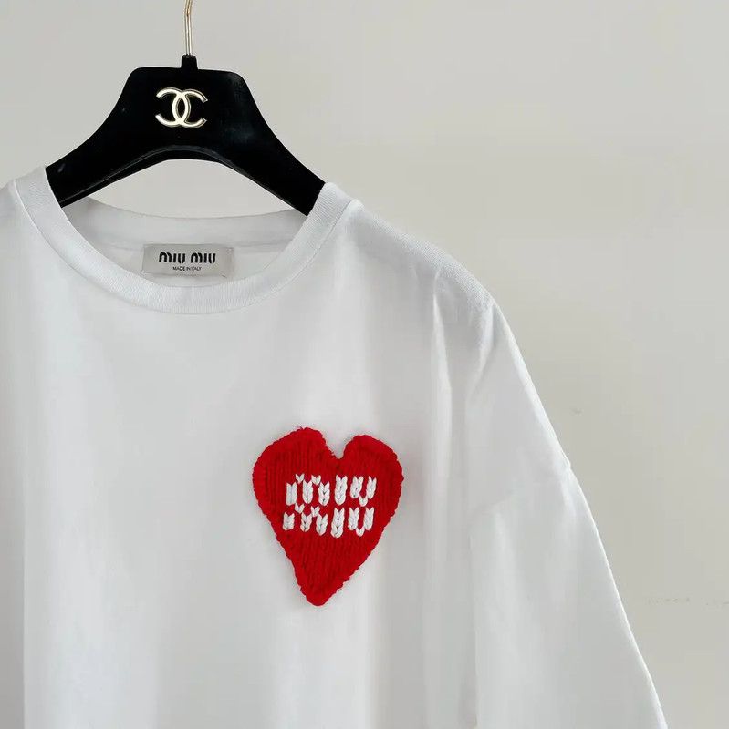 Miu Miu Miu Miu White Cotton Short Sleeve Tee 0089 Size S / US 4 / IT 40 - 3 Thumbnail