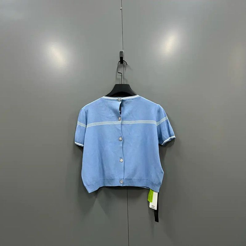 Miu Miu Miu Miu Blue Wool Summer Crop T-Shirt 0089 Size ONE SIZE - 2 Thumbnail