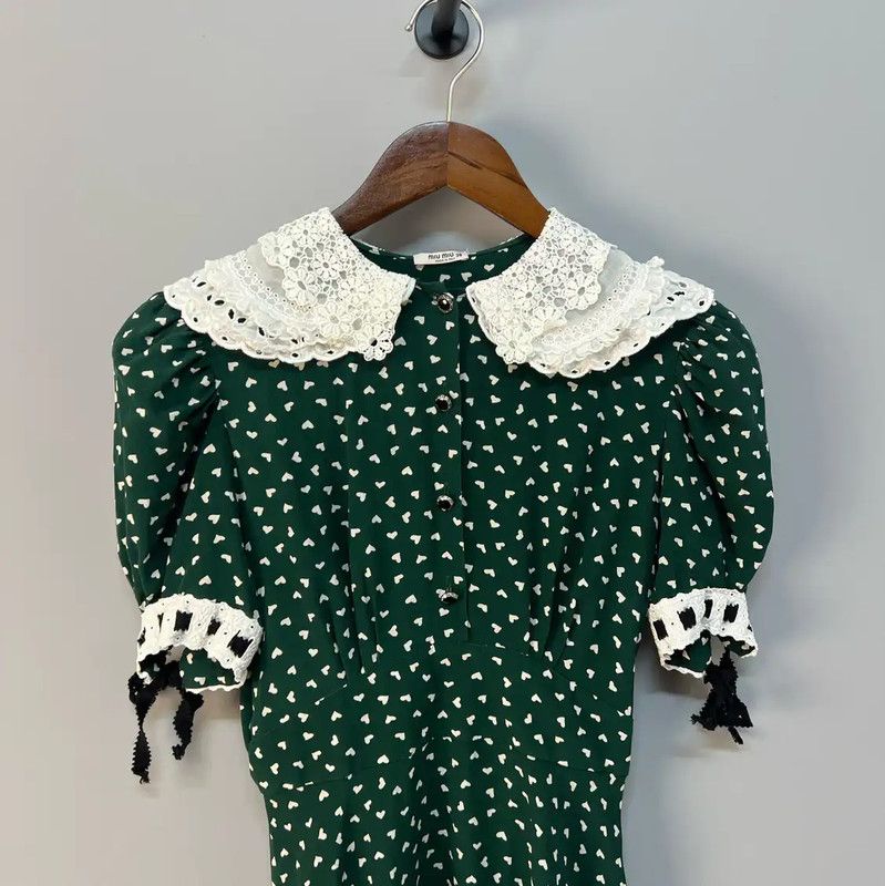 Miu Miu Miu Miu Green Silk Dress with White Collar 0089 Size M / US 6-8 / IT 42-44 - 4 Thumbnail