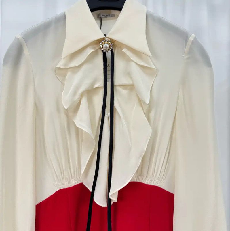 Miu Miu Miu Miu Color Block Silk Dress with Logo 0089 Size S / US 4 / IT 40 - 3 Thumbnail