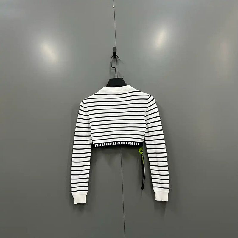 Miu Miu Miu Miu Striped Cropped Long Sleeve T-shirt 0089 Size ONE SIZE - 3 Thumbnail