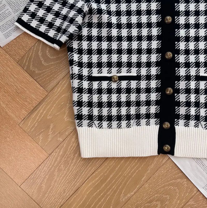 Miu Miu Miu Miu Black Checked Short Sleeve Cardigan 0089 Size L / US 10 / IT 46 - 4 Thumbnail