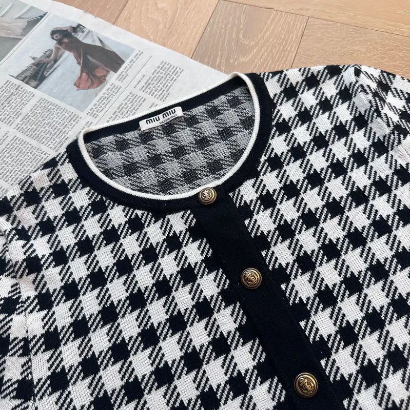 Miu Miu Miu Miu Black Checked Short Sleeve Cardigan 0089 Size L / US 10 / IT 46 - 7 Thumbnail