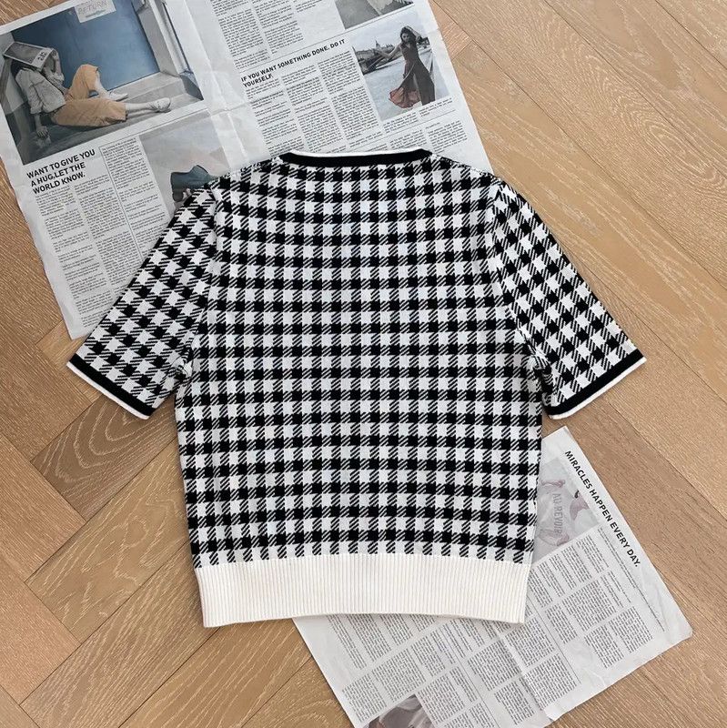 Miu Miu Miu Miu Black Checked Short Sleeve Cardigan 0089 Size L / US 10 / IT 46 - 2 Thumbnail