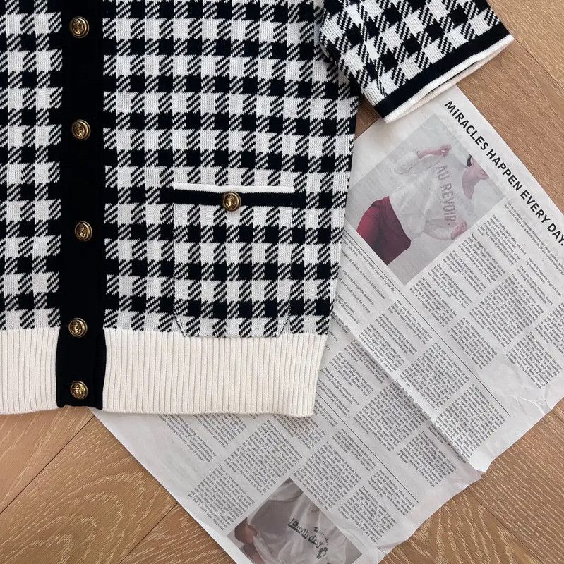 Miu Miu Miu Miu Black Checked Short Sleeve Cardigan 0089 Size L / US 10 / IT 46 - 3 Thumbnail