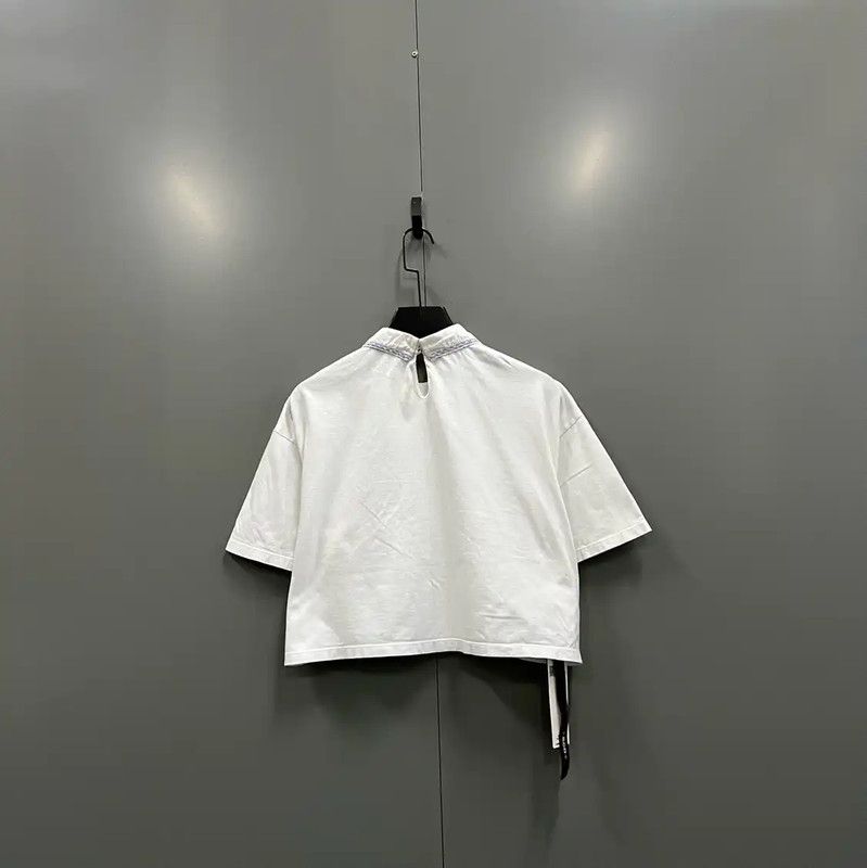 Miu Miu Miu Miu Summer White Cotton Cropped T-Shirt 0089 Size L / US 10 / IT 46 - 2 Thumbnail