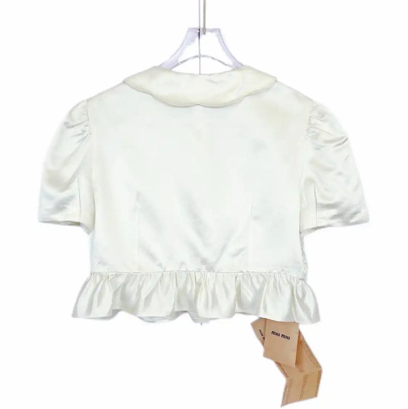 Miu Miu Miu Miu Women's Summer Cotton Short Sleeve Blouse 0089 Size S / US 4 / IT 40 - 2 Thumbnail