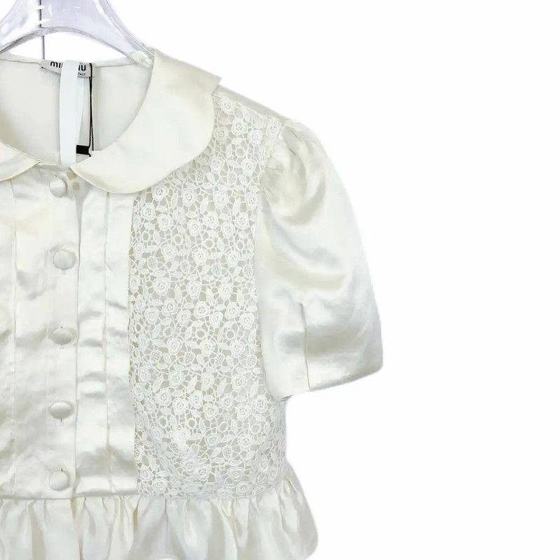 Miu Miu Miu Miu Women's Summer Cotton Short Sleeve Blouse 0089 Size S / US 4 / IT 40 - 3 Thumbnail