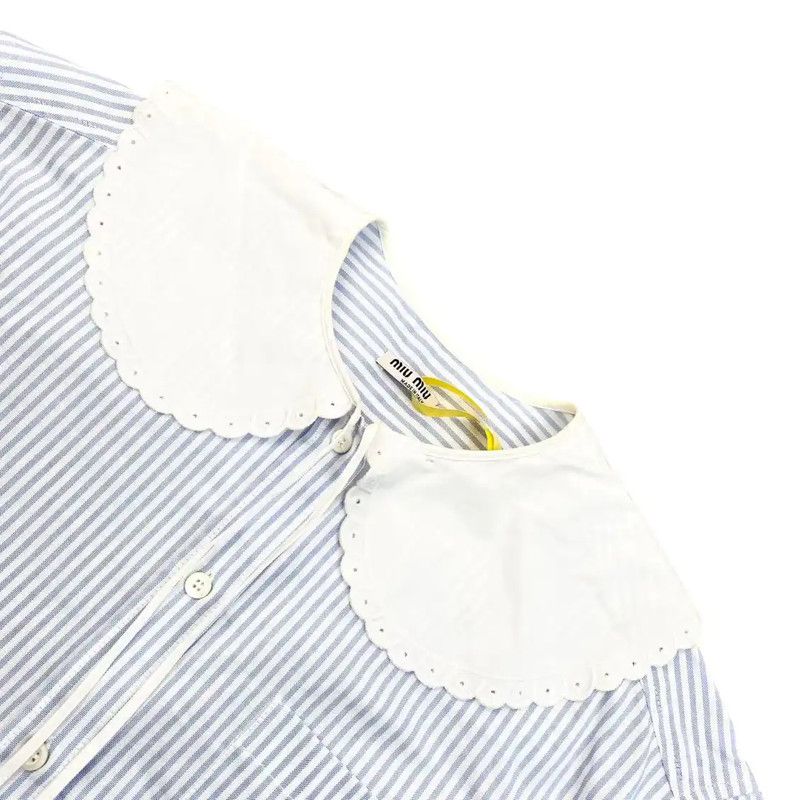 Miu Miu Miu Miu Pale Blue Cotton Blouse with Large Collar 0089 Size ONE SIZE - 3 Thumbnail