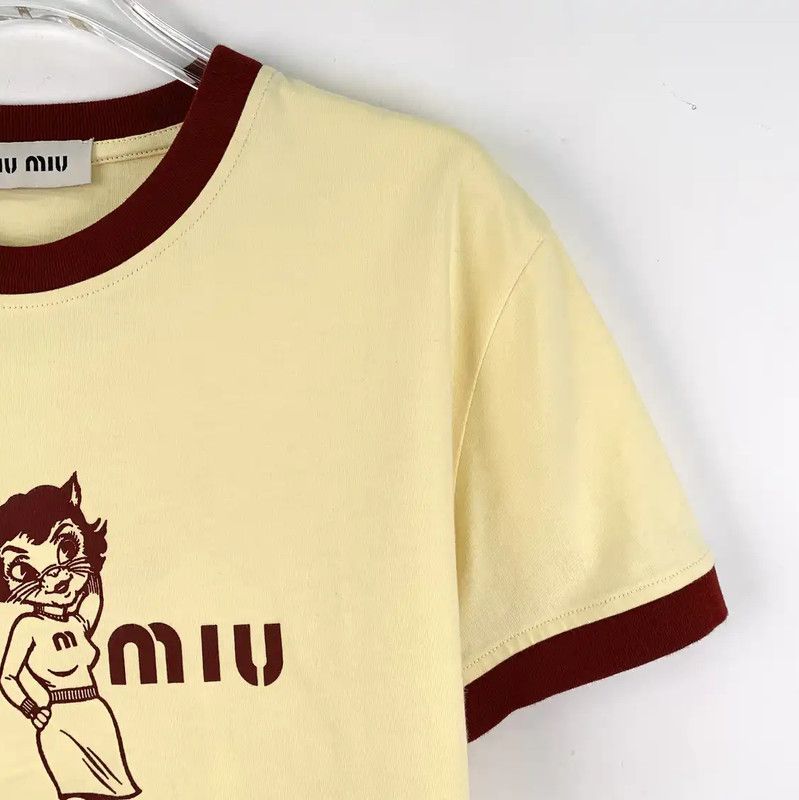 Miu Miu Miu Miu Yellow Cotton T-Shirt for Women 0089 Size S / US 4 / IT 40 - 3 Thumbnail