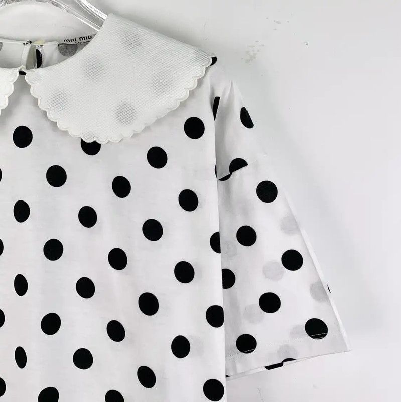 Miu Miu Miu Miu Polka Dot White Cotton T-Shirt 0089 Size XS / US 0-2 / IT 36-38 - 3 Thumbnail