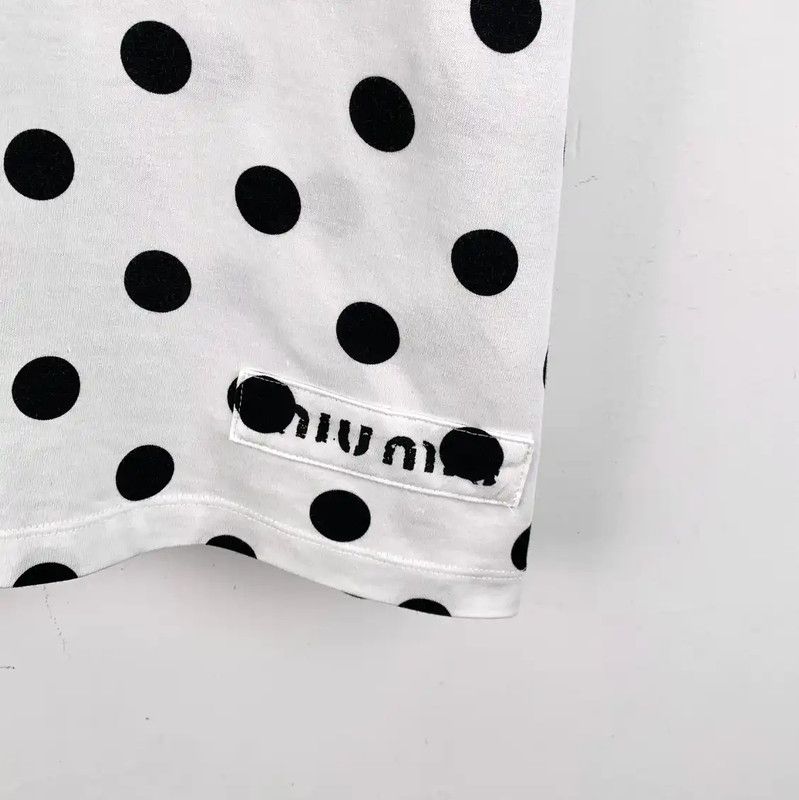 Miu Miu Miu Miu Polka Dot White Cotton T-Shirt 0089 Size XS / US 0-2 / IT 36-38 - 4 Thumbnail