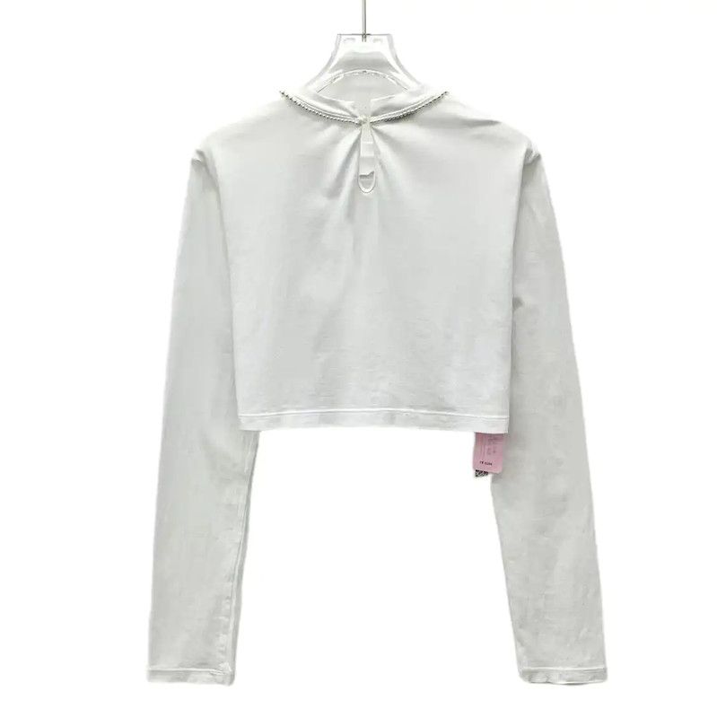 Miu Miu Miu Miu Women's Cropped White T-Shirt 0089 Size XS / US 0-2 / IT 36-38 - 2 Thumbnail