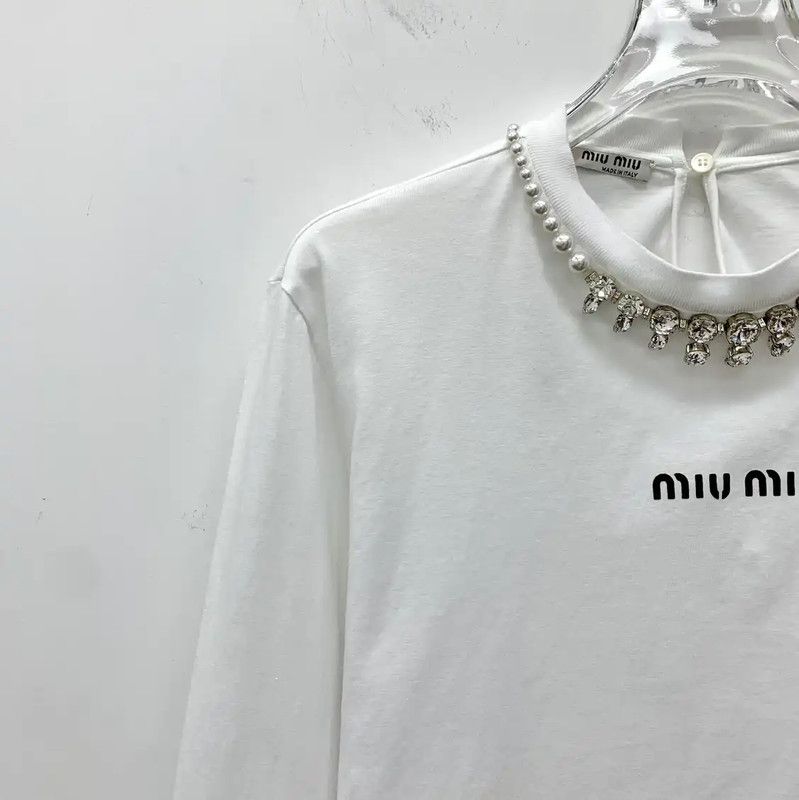 Miu Miu Miu Miu Women's Cropped White T-Shirt 0089 Size XS / US 0-2 / IT 36-38 - 3 Thumbnail