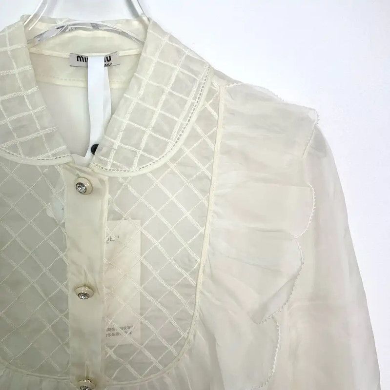 Miu Miu Miu Miu Women's Beige Cotton Blouse 0089 Size XS / US 0-2 / IT 36-38 - 3 Thumbnail