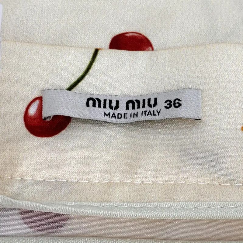 Miu Miu Miu Miu Beige Cherry Print Midi Skirt 0089 Size 22" - 5 Thumbnail