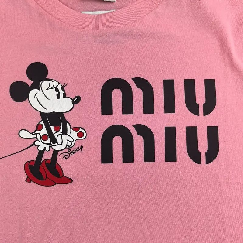 Miu Miu Miu Miu Pink Cotton Printed Short Sleeve T-Shirt 0089 Size XS / US 0-2 / IT 36-38 - 3 Thumbnail