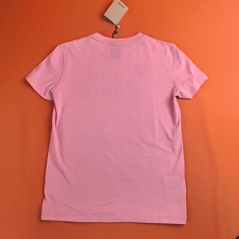 Miu Miu Miu Miu Pink Cotton Printed Short Sleeve T-Shirt 0089 Size XS / US 0-2 / IT 36-38 - 2 Thumbnail