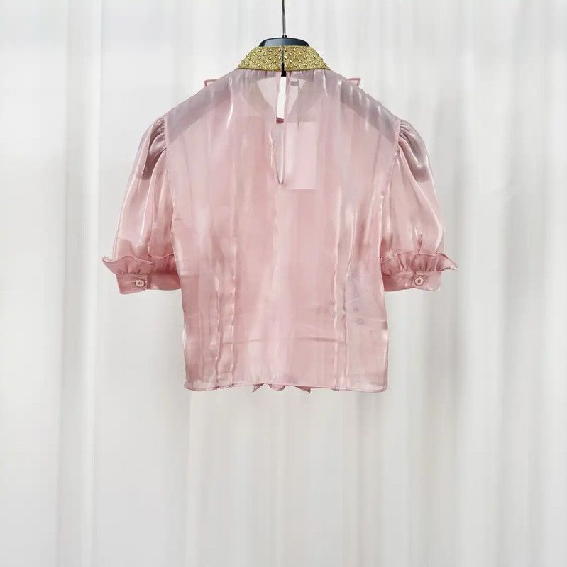 Miu Miu Miu Miu Summer Pink Ruffled Short Sleeve Tee 0089 Size S / US 4 / IT 40 - 2 Thumbnail
